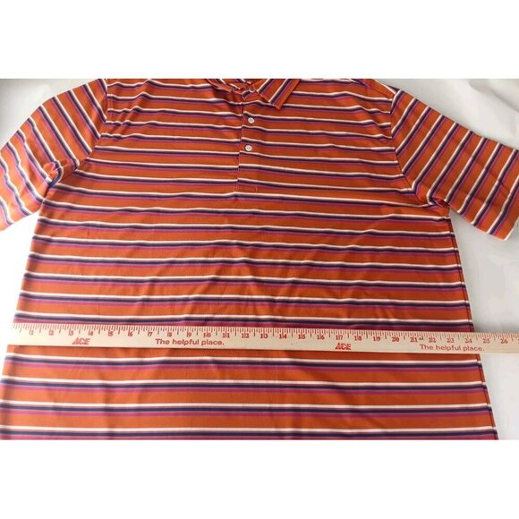 Alan Flusser Mens Polo Short Orange Striped Stretch Short Sleeve Size XL - Picture 7 of 8